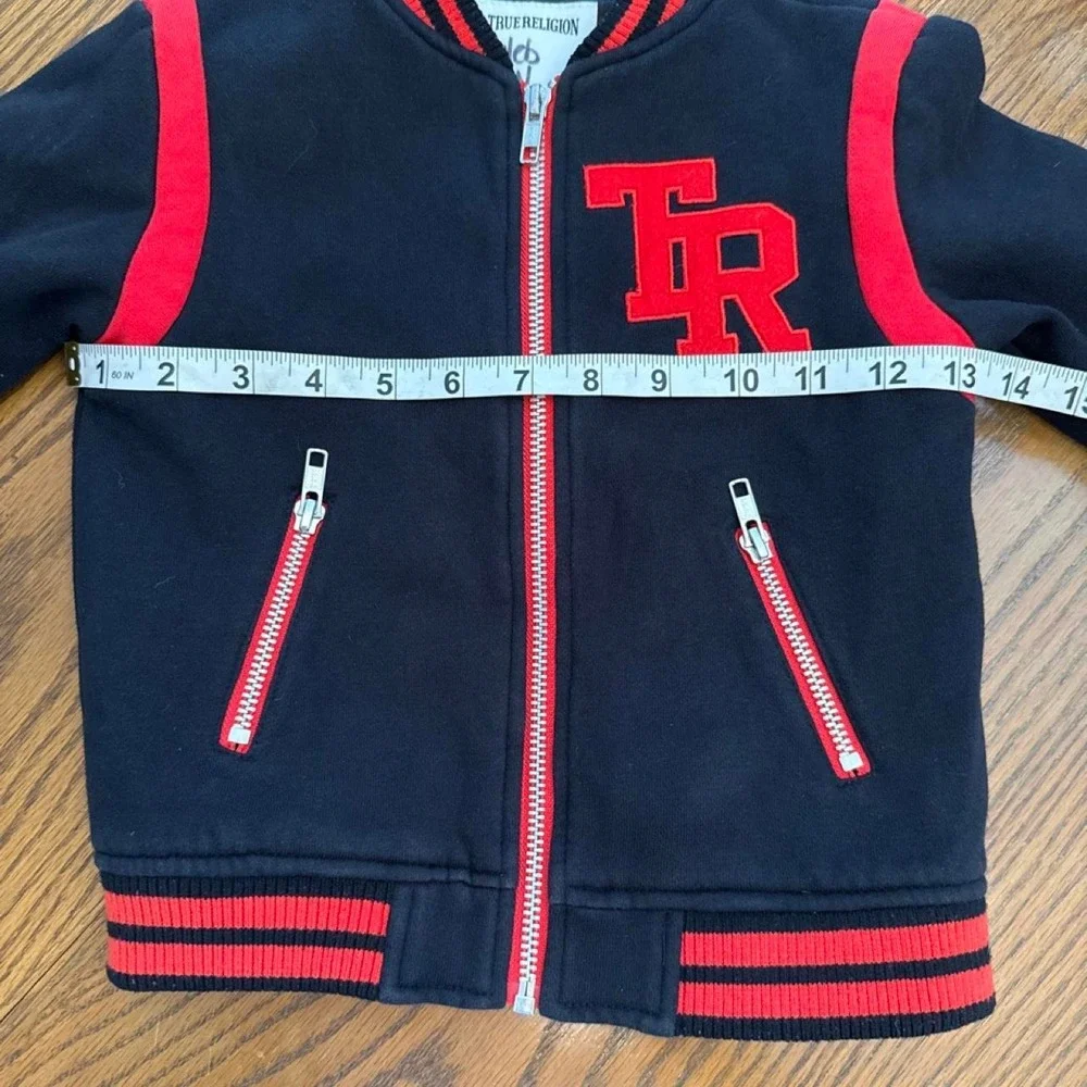 True Religion Black Red Varsity Bomber Jacket Eagle 3T Kidcore Designer Unisex
